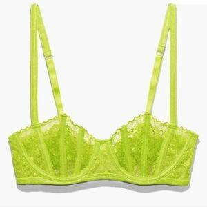 Savage X Fenty Neon Yellow Lace Iridescent Lace Balconette Bra – Size 34/36 C